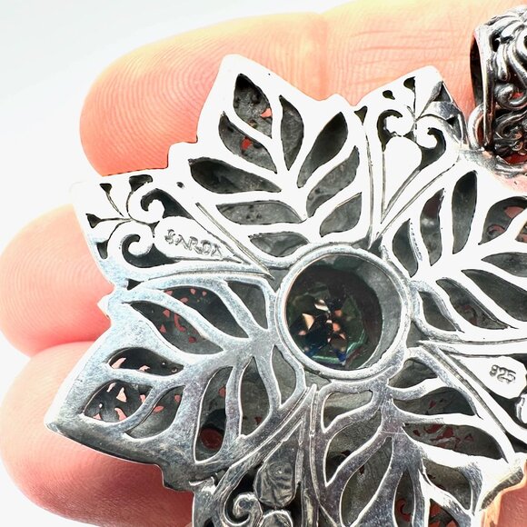 Sarda Bali Designer Sterling Silver Blue Green Mystic Quartz Pendant 4 Necklace - Picture 3 of 5